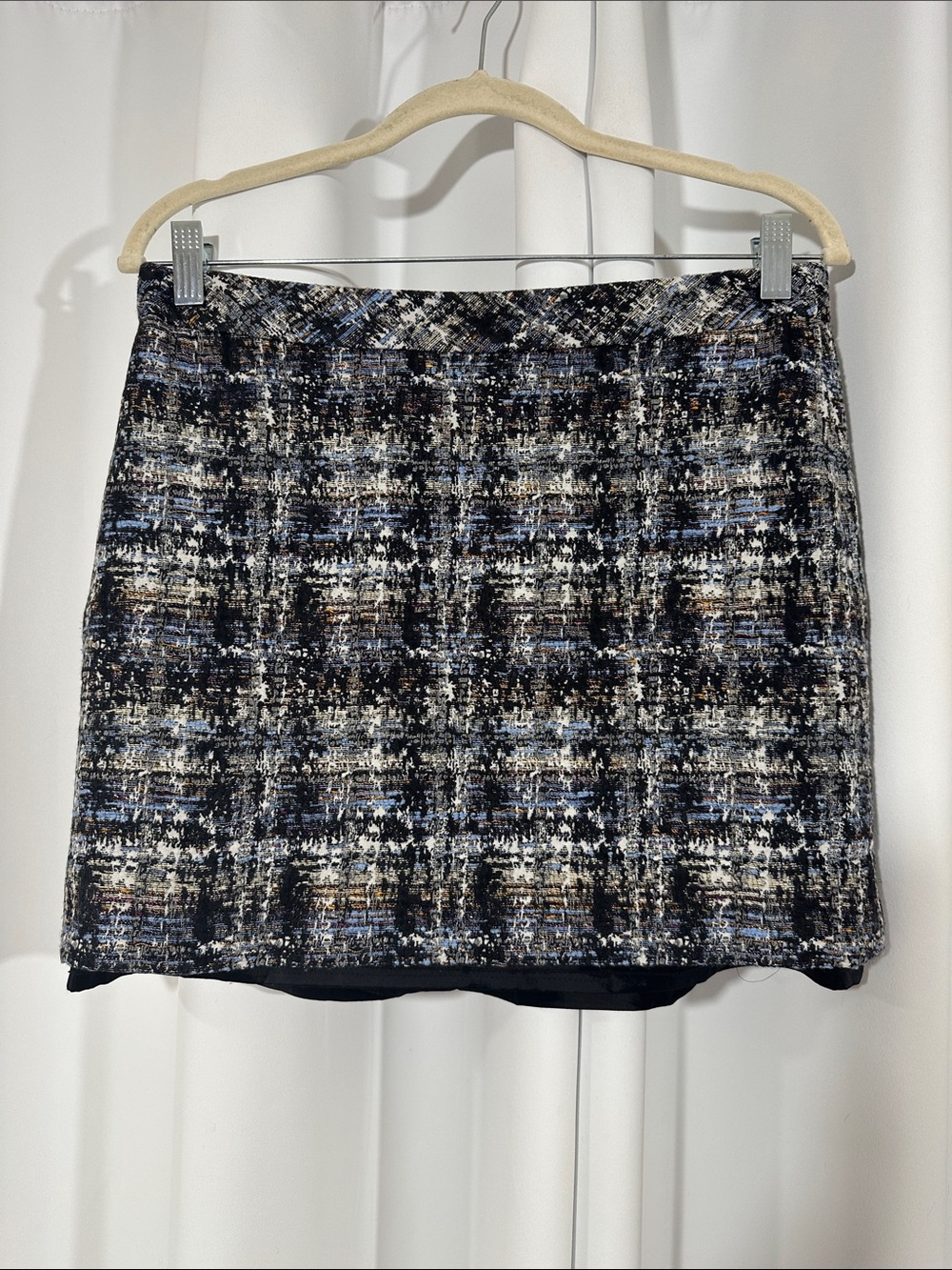 J. Crew Cotton Silk Metallic Tweed Mini Skirt Size 6 Abstract Black Blue